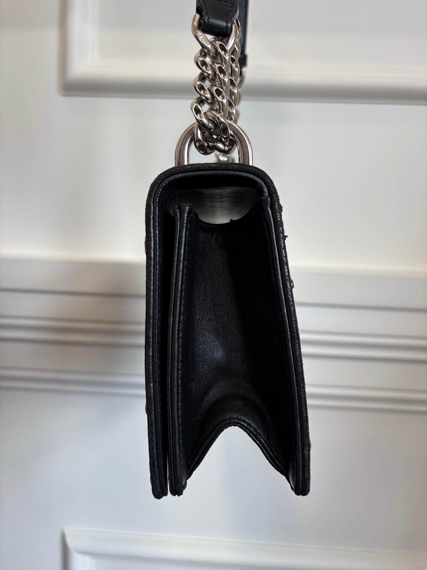 Dior Black Leather with Pink and Blue Embroidered Stitch Detail Small Diorama Bag