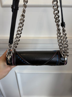 Dior Black Leather with Pink and Blue Embroidered Stitch Detail Small Diorama Bag