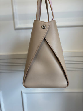 Dior Taupe and Pink Leather Tote with Metallic Pink Hardware