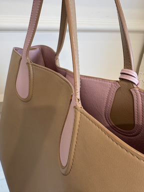 Dior Taupe and Pink Leather Tote with Metallic Pink Hardware