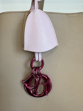 Dior Taupe and Pink Leather Tote with Metallic Pink Hardware