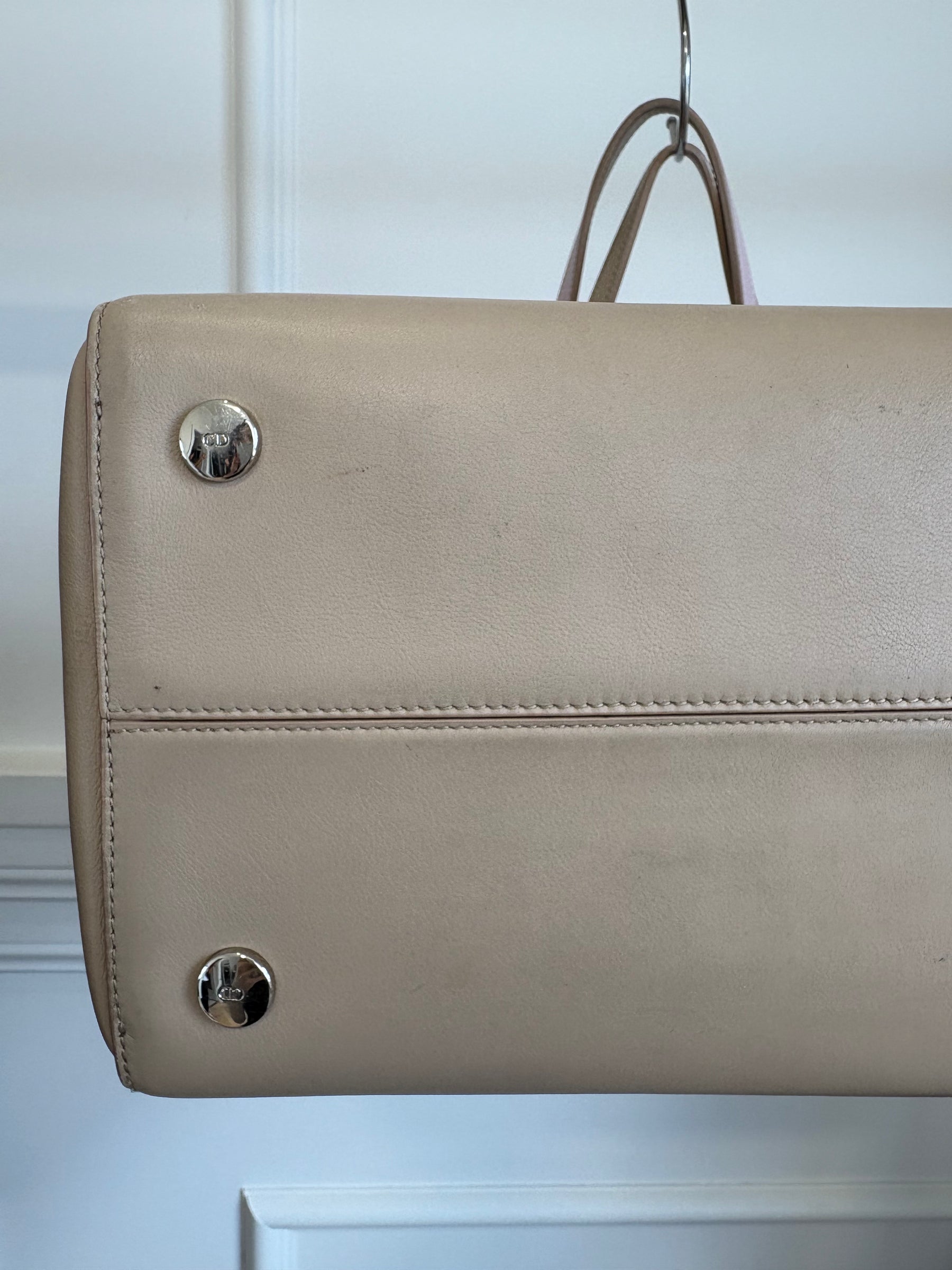 Dior Taupe and Pink Leather Tote with Metallic Pink Hardware