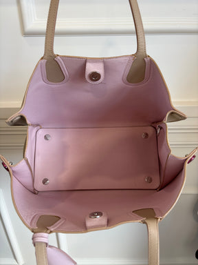 Dior Taupe and Pink Leather Tote with Metallic Pink Hardware
