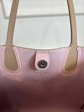 Dior Taupe and Pink Leather Tote with Metallic Pink Hardware