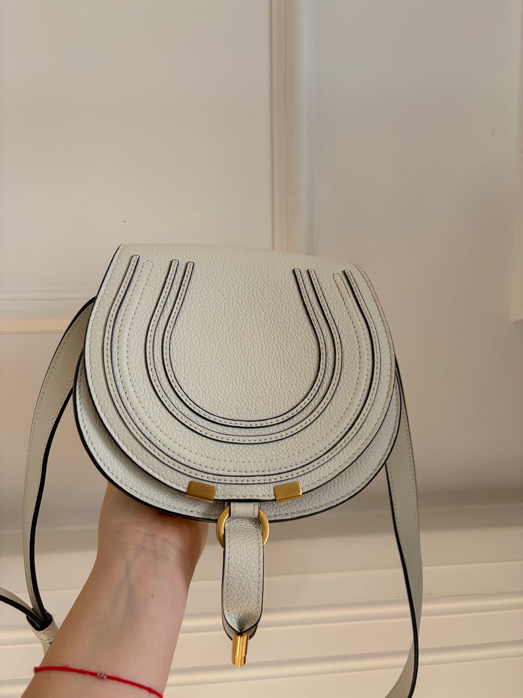 Chloé White Grained Leather Marcie Bag