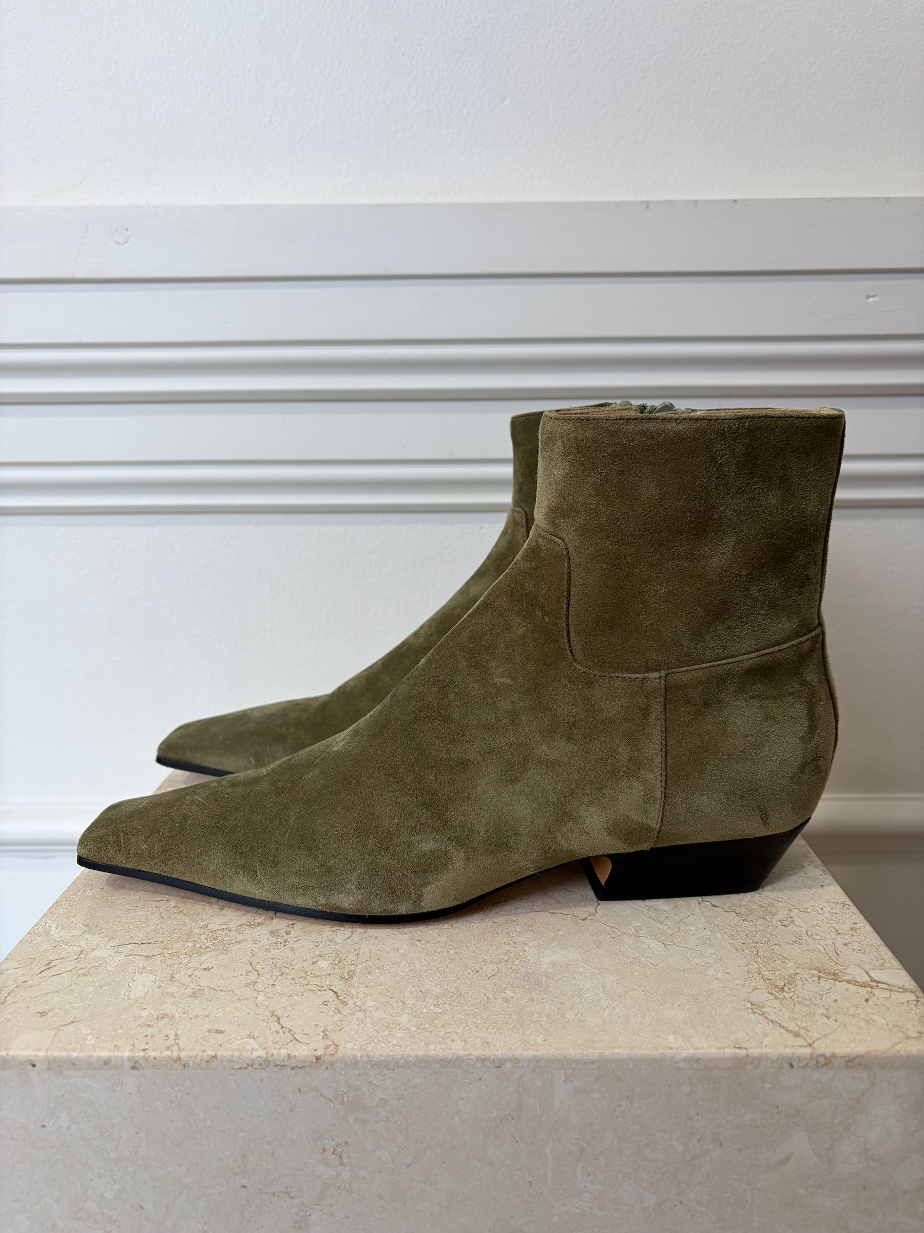Khaite Sage Suede Square Toe Pointed Boot, 40