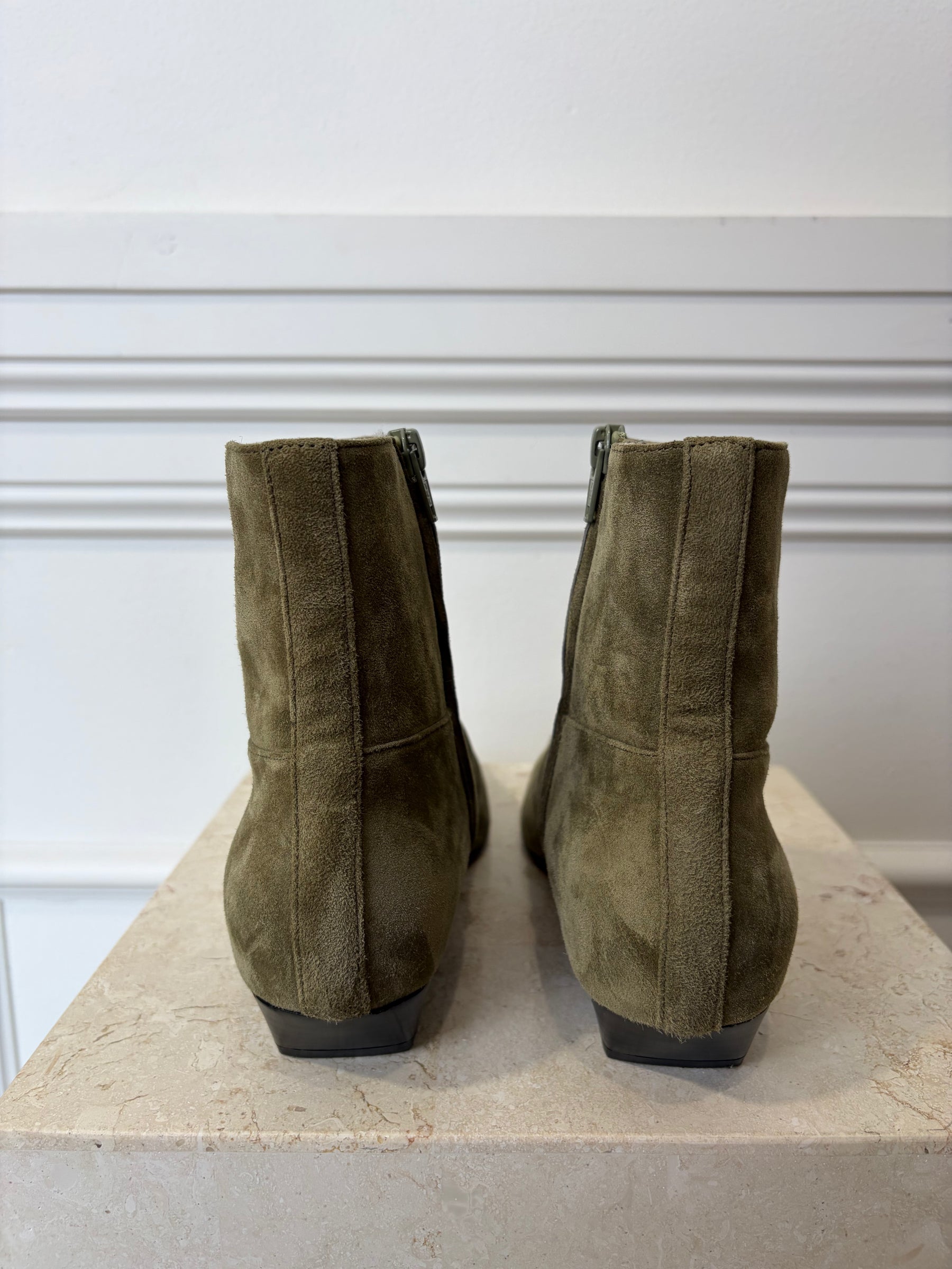 Khaite Sage Suede Square Toe Pointed Boot, 40