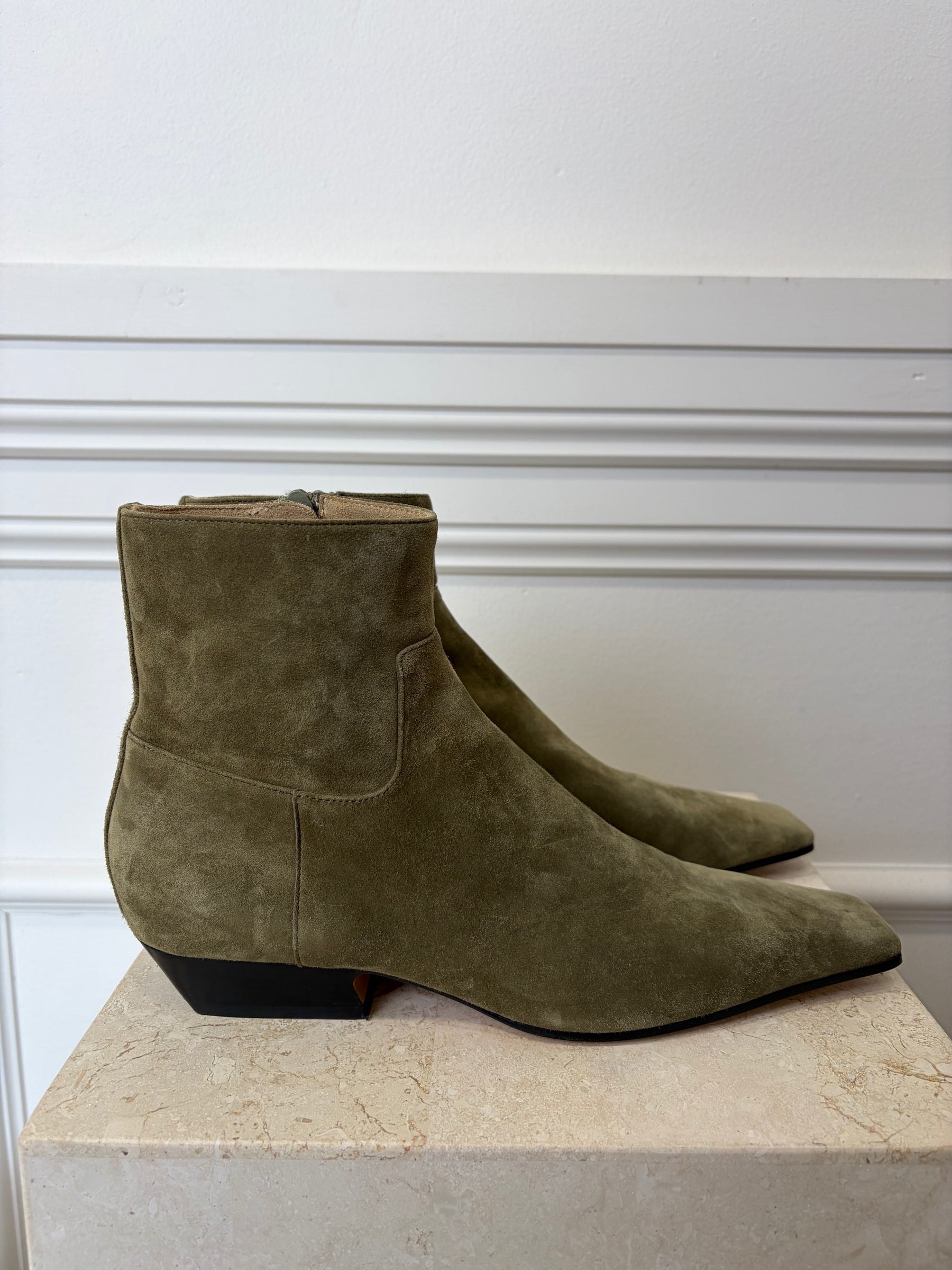 Khaite Sage Suede Square Toe Pointed Boot, 40