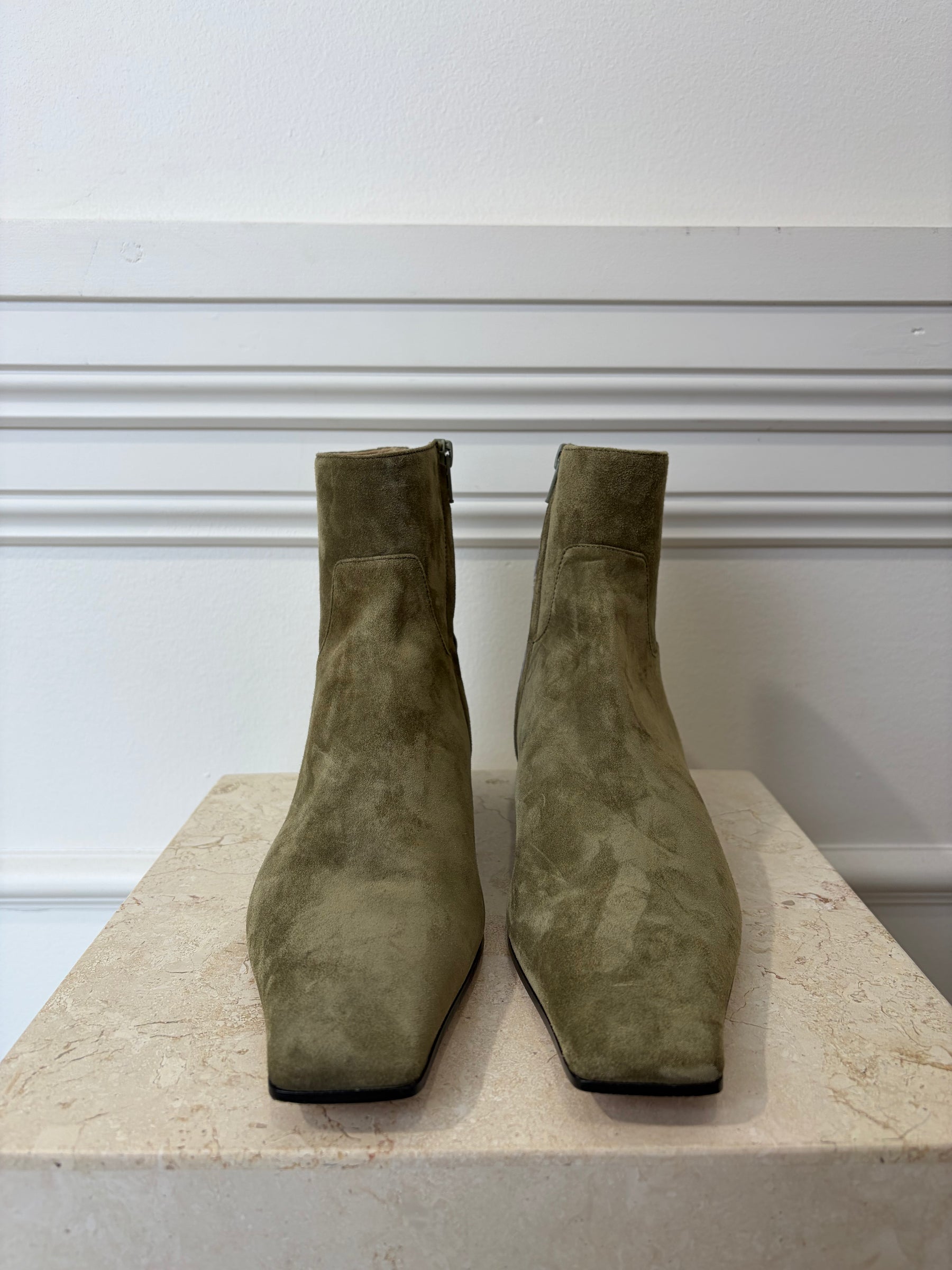 Khaite Sage Suede Square Toe Pointed Boot, 40