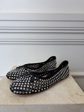 Miu MIu Black Crystal Net Ballet Flats, 39.5
