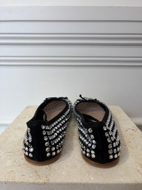 Miu MIu Black Crystal Net Ballet Flats, 39.5