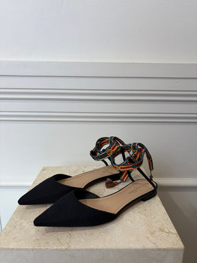 Dior Black Technical Rainbow Ankle Tie Pointed Flats, 39.5
