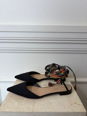 Dior Black Technical Rainbow Ankle Tie Pointed Flats, 39.5