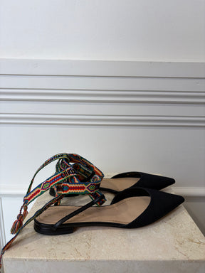 Dior Black Technical Rainbow Ankle Tie Pointed Flats, 39.5