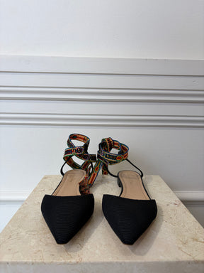 Dior Black Technical Rainbow Ankle Tie Pointed Flats, 39.5