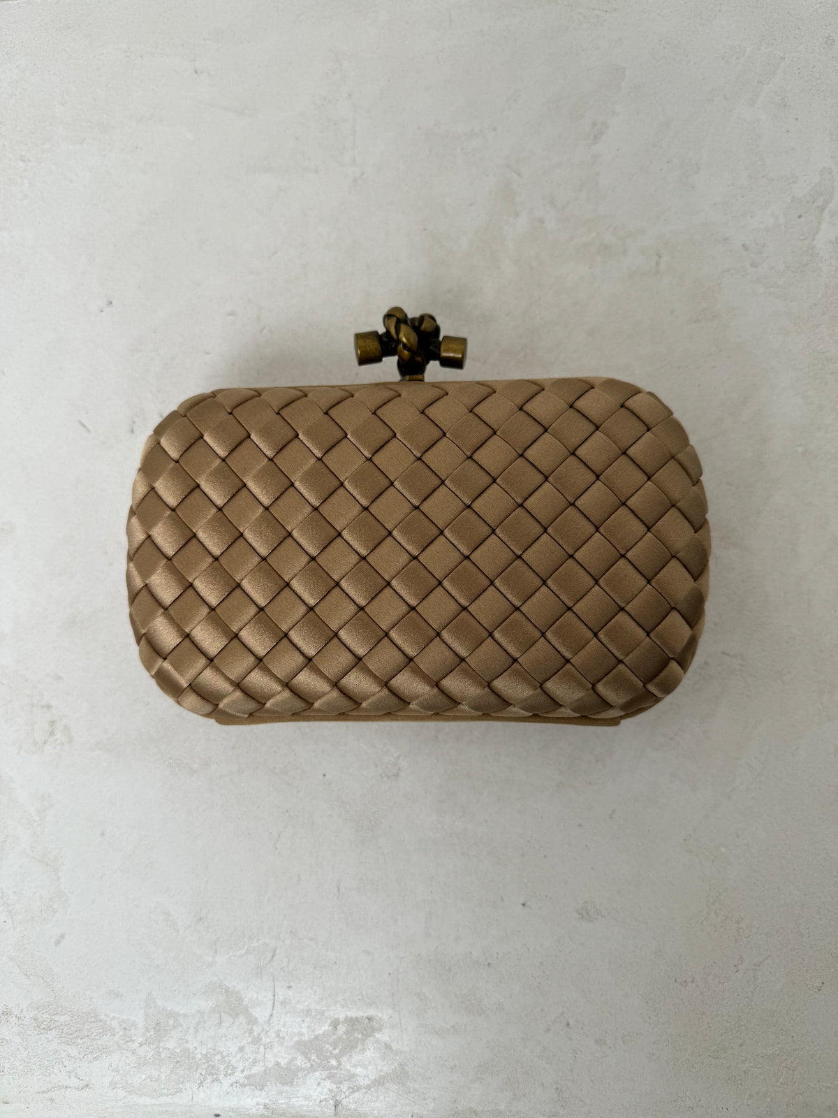 Bottega Veneta Champagne Intreciatto Silk Knot Clutch