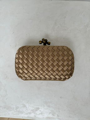 Bottega Veneta Champagne Intreciatto Silk Knot Clutch