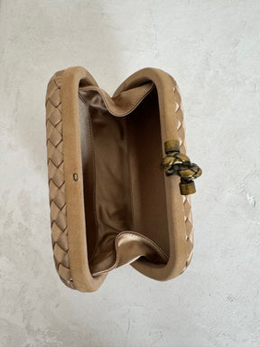 Bottega Veneta Champagne Intreciatto Silk Knot Clutch