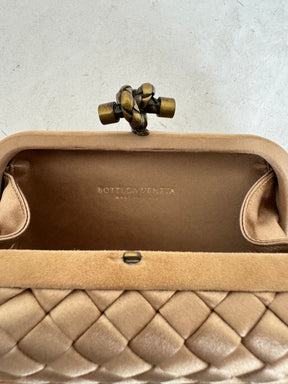 Bottega Veneta Champagne Intreciatto Silk Knot Clutch
