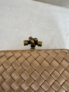 Bottega Veneta Champagne Intreciatto Silk Knot Clutch