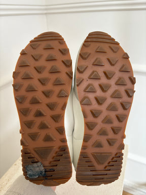 Prada Grey White Sneakers With Red Branding, 35