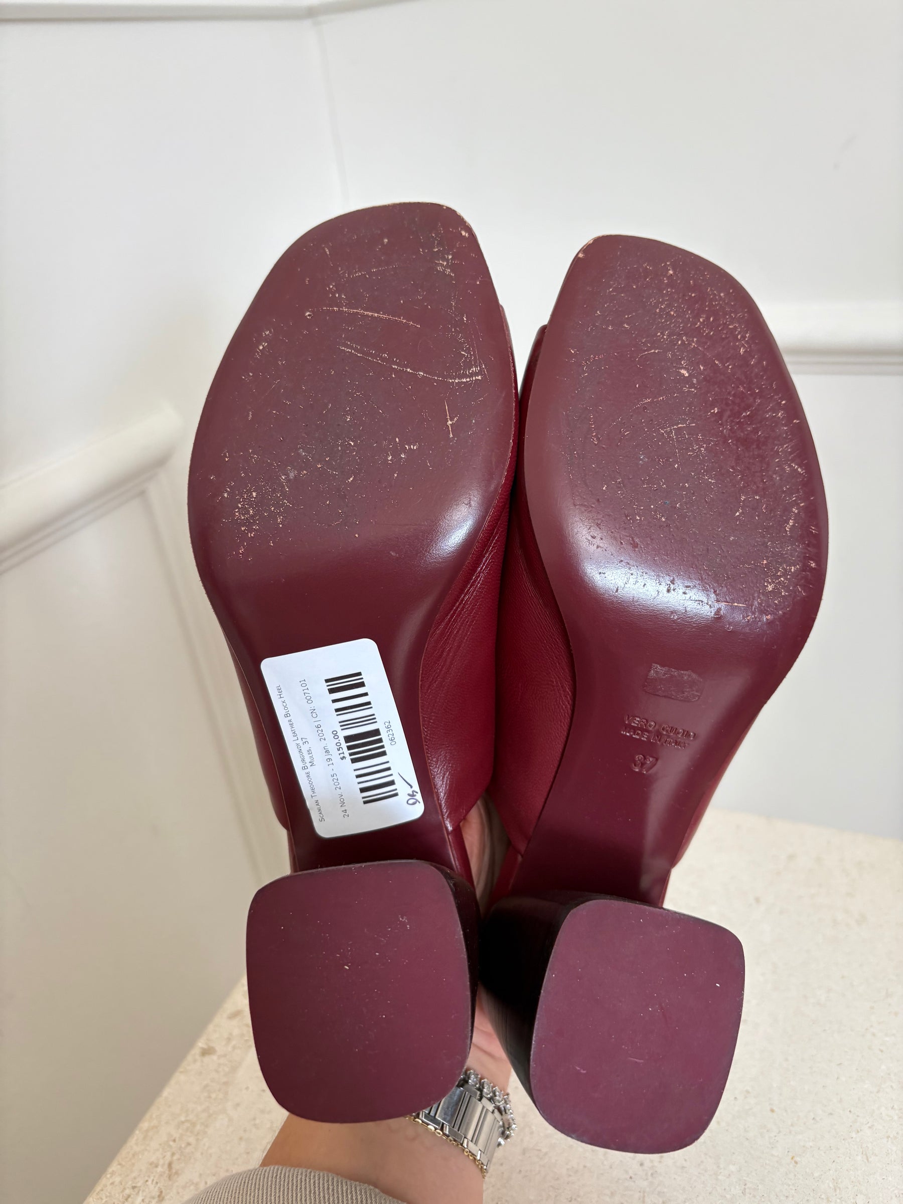 Scanlan Theodore Burgundy Leather Block Heel Mules, 37
