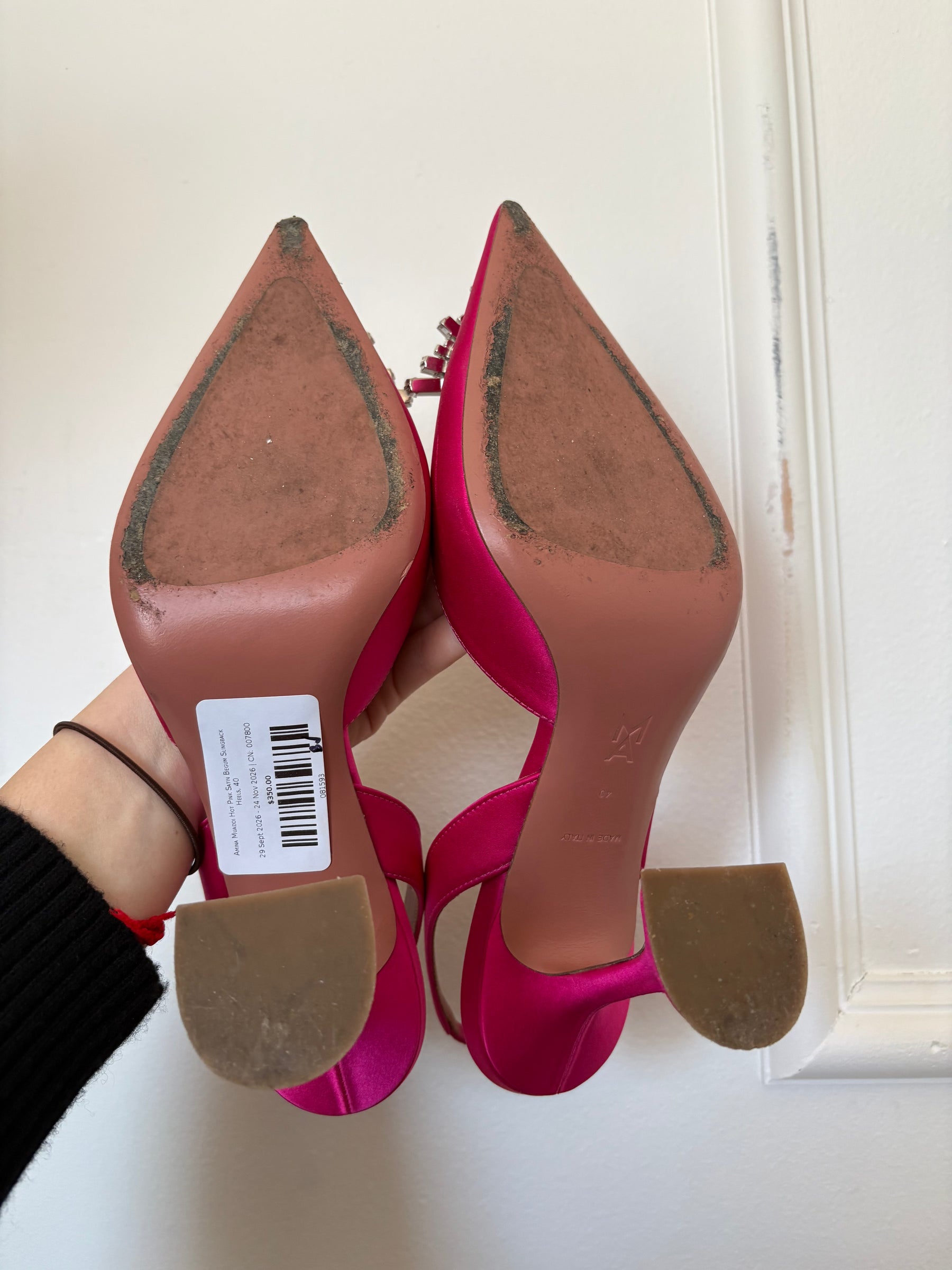Amina Muaddi Hot Pink Satin Begum Slingback Heels, 40