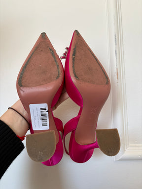 Amina Muaddi Hot Pink Satin Begum Slingback Heels, 40