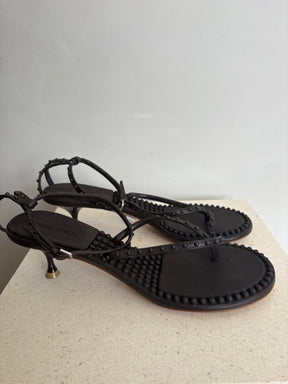 Bottega Veneta Chocolate Leather Studded Strappy Kitten Heels, 40