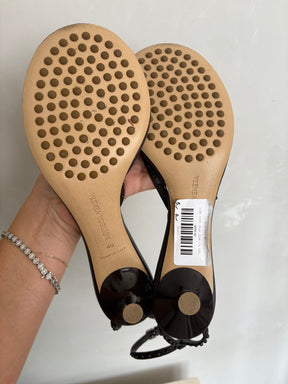 Bottega Veneta Chocolate Leather Studded Strappy Kitten Heels, 40