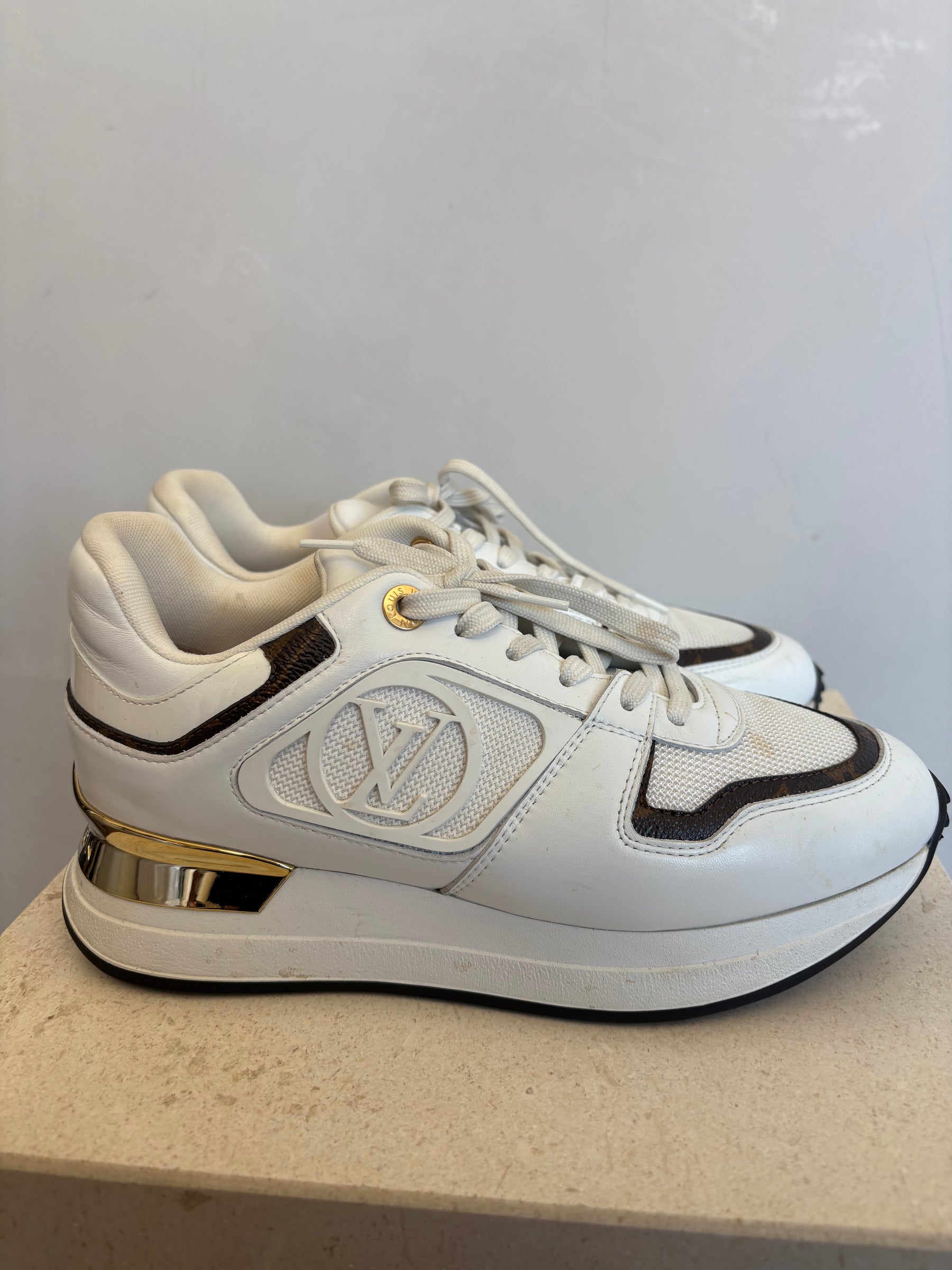 Louis Vuitton White Leather 'Run Away' Sneakers, 37