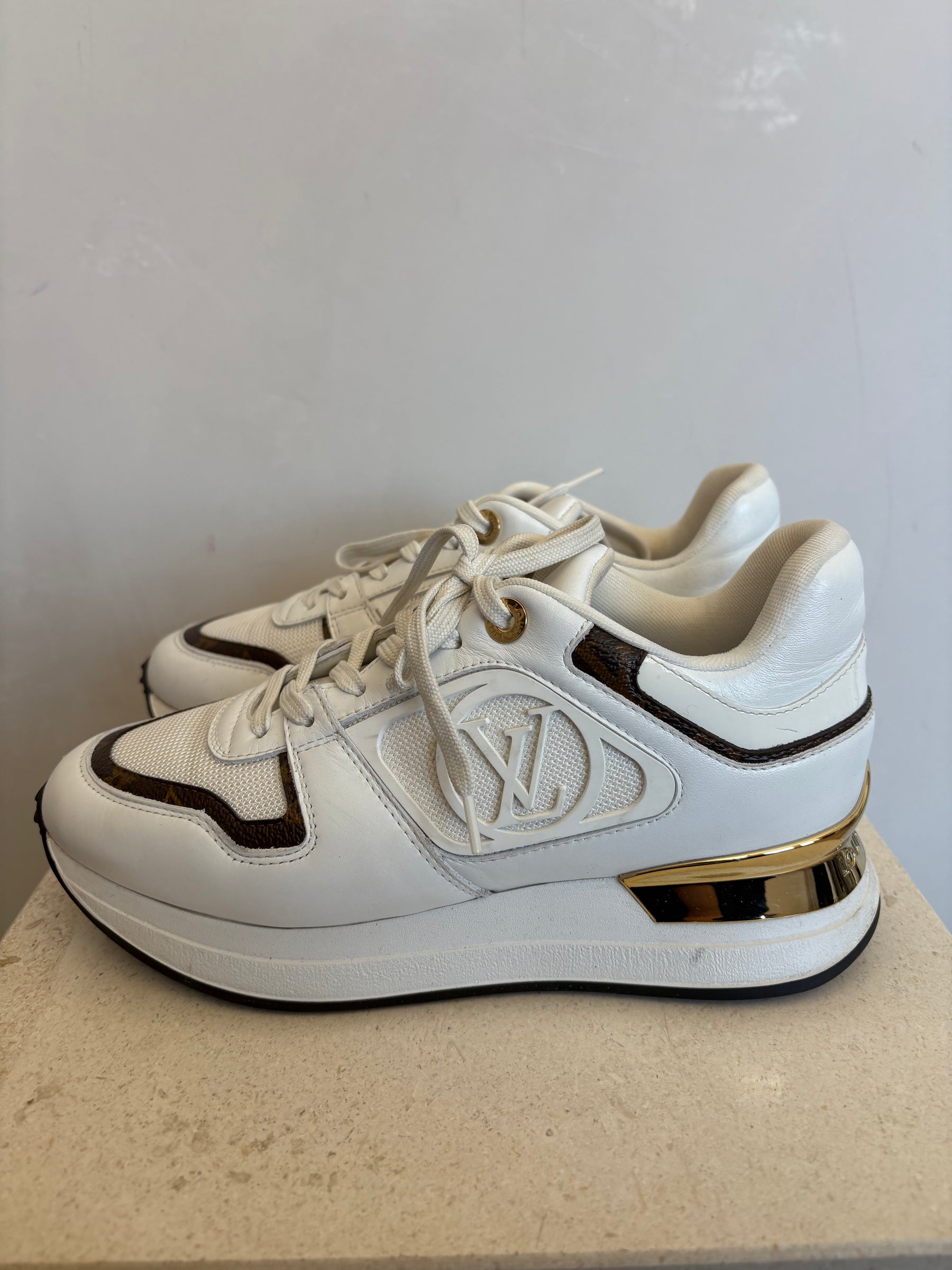 Louis Vuitton White Leather 'Run Away' Sneakers, 37