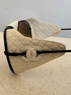 Chanel Black and White Leather Aviator Sunglasses