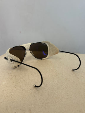 Chanel Black and White Leather Aviator Sunglasses