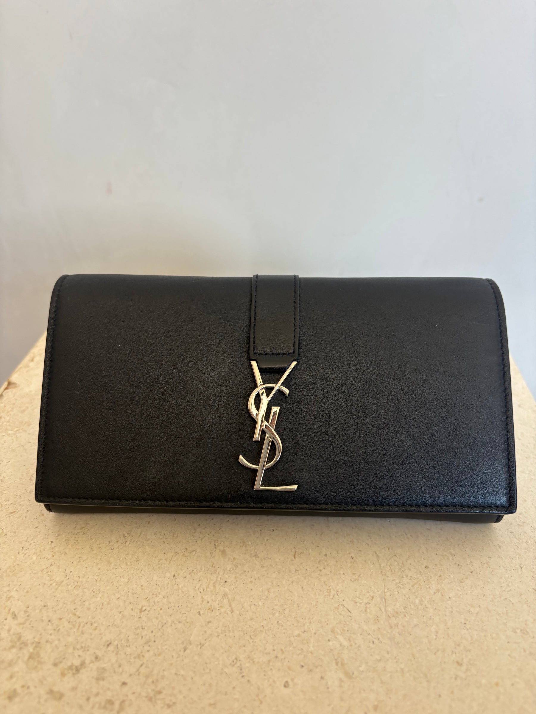 Saint Laurent Black Leather Wallet With Silver Tone Hardware