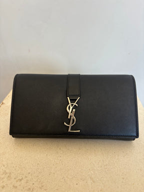 Saint Laurent Black Leather Wallet With Silver Tone Hardware