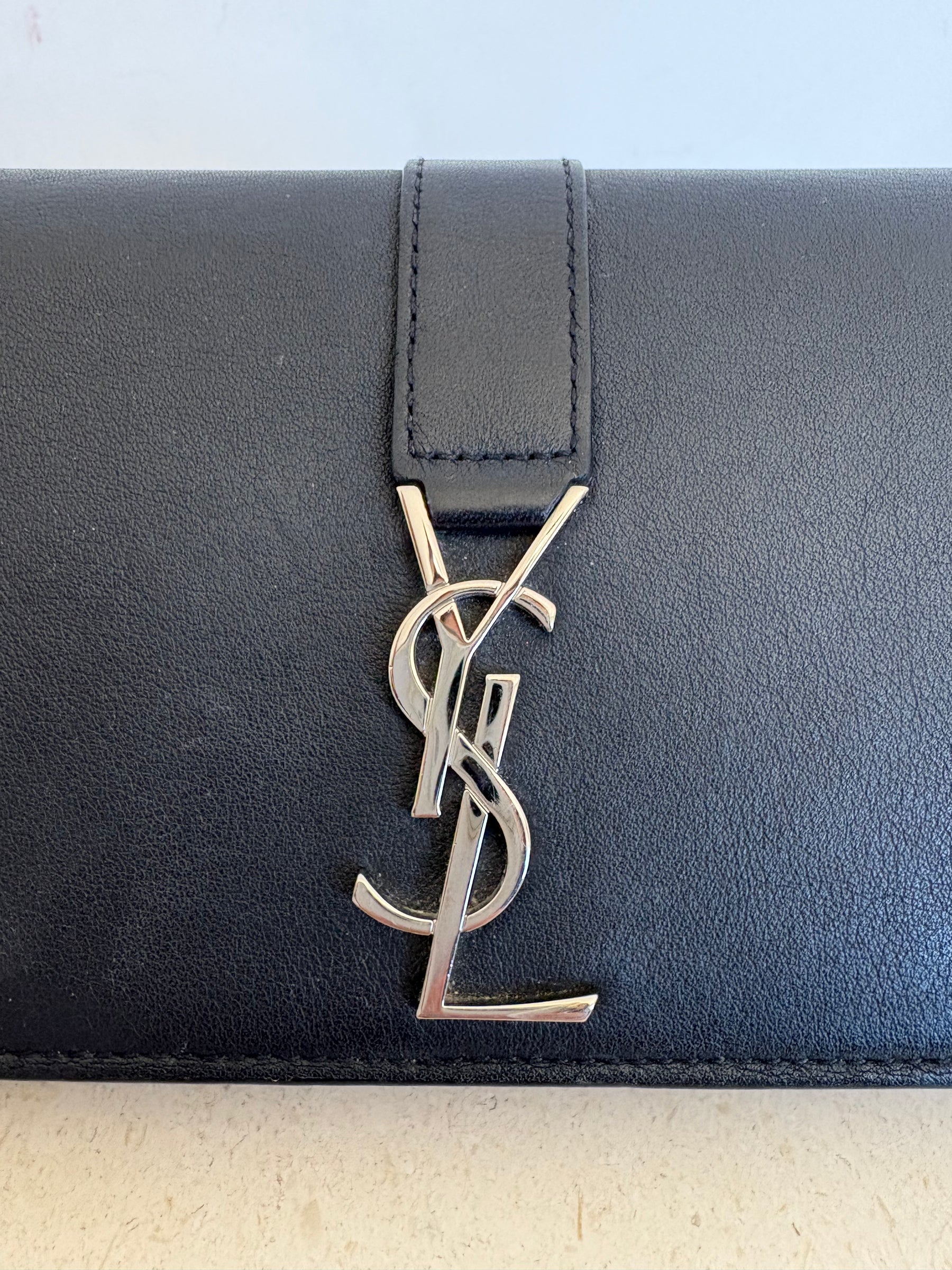 Saint Laurent Black Leather Wallet With Silver Tone Hardware