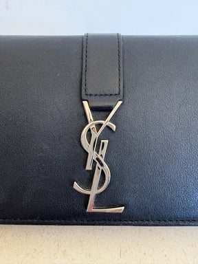 Saint Laurent Black Leather Wallet With Silver Tone Hardware