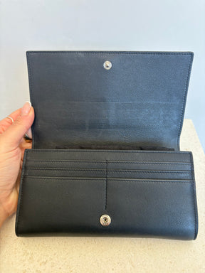 Saint Laurent Black Leather Wallet With Silver Tone Hardware