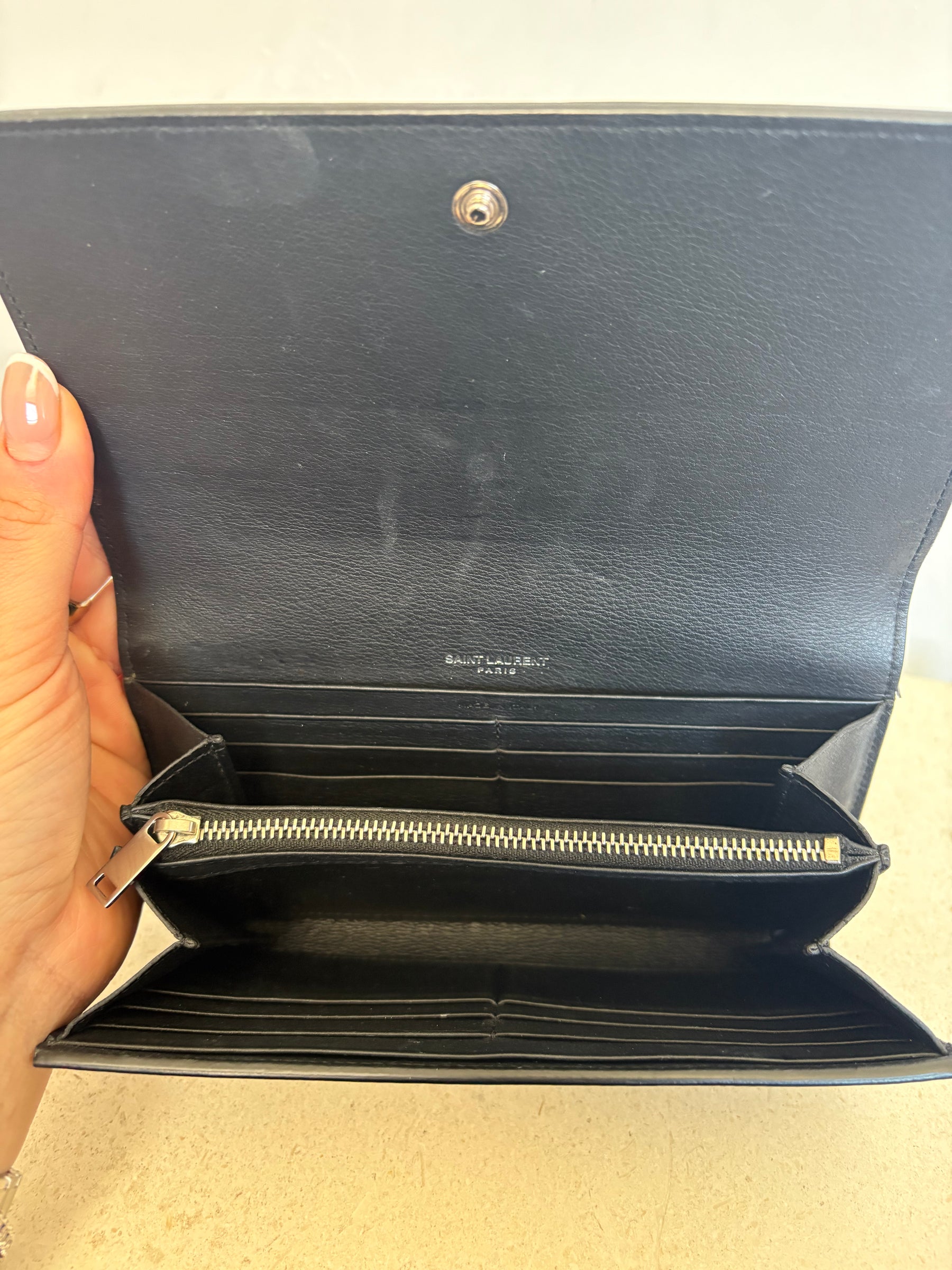 Saint Laurent Black Leather Wallet With Silver Tone Hardware