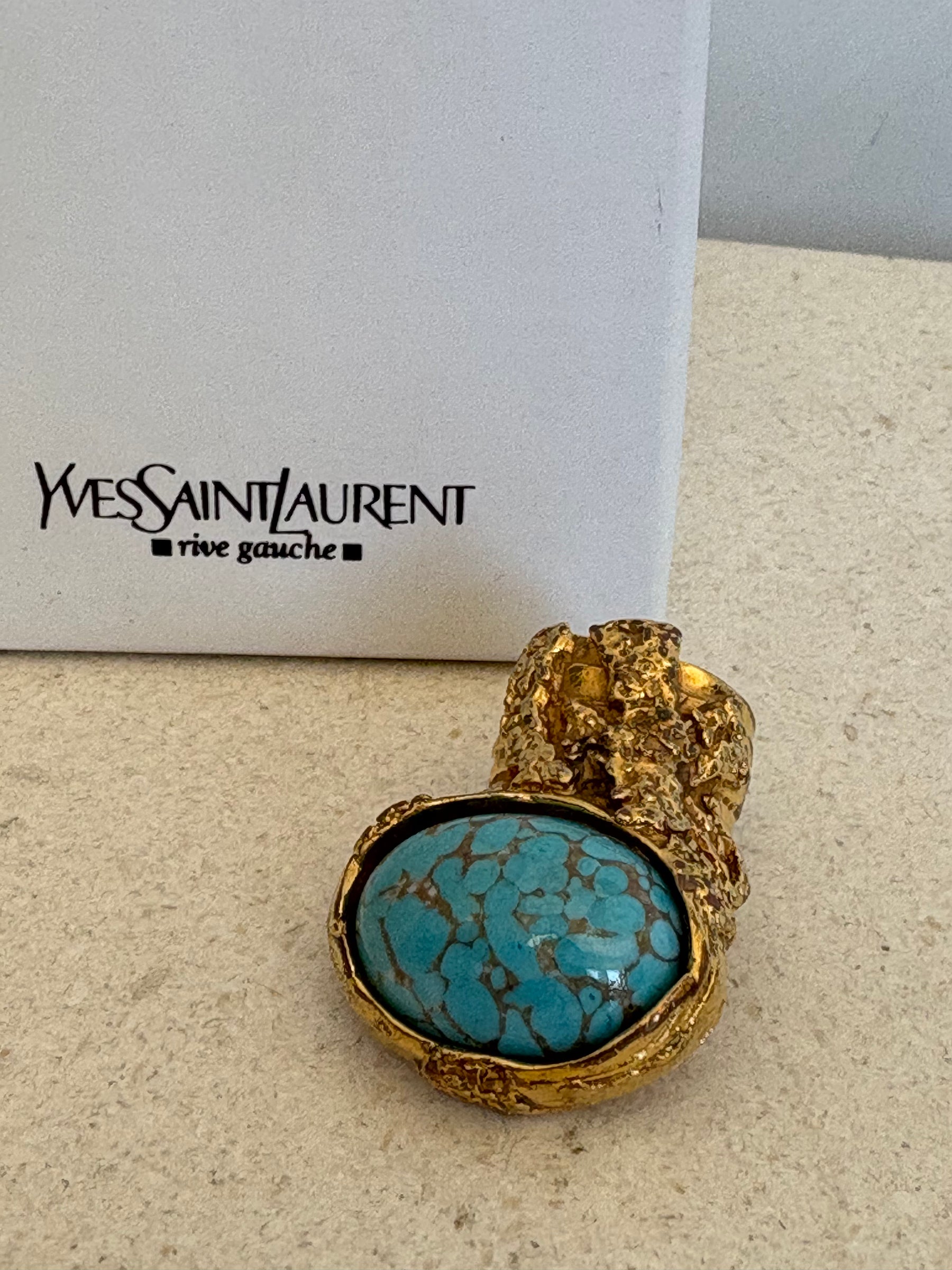 Saint Laurent Gold Tone and Turquoise Stone Arty Ring, 5