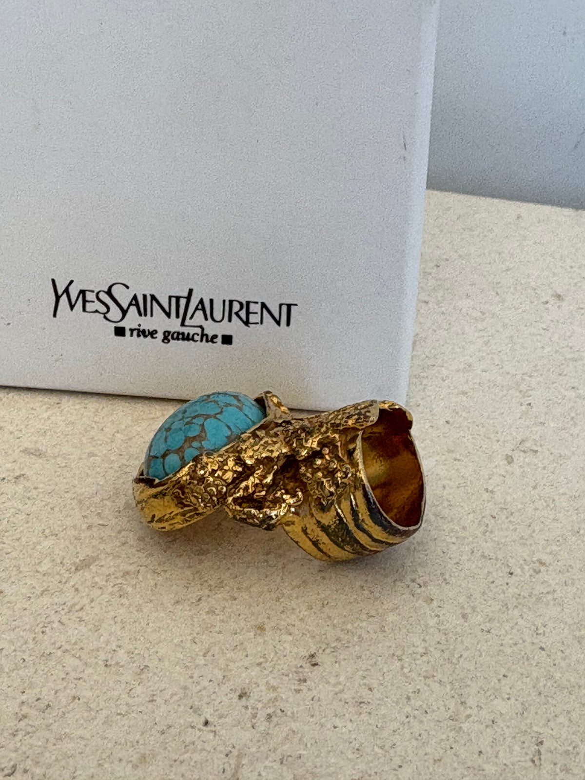 Saint Laurent Gold Tone and Turquoise Stone Arty Ring, 5