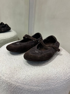 Prada Coffee Collapse Re Nylong Suede ballerinas, 39