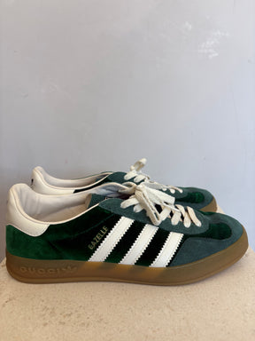 Gucci x Adidas Green Velvet and Suede Samba Sneakers, 7.5 US