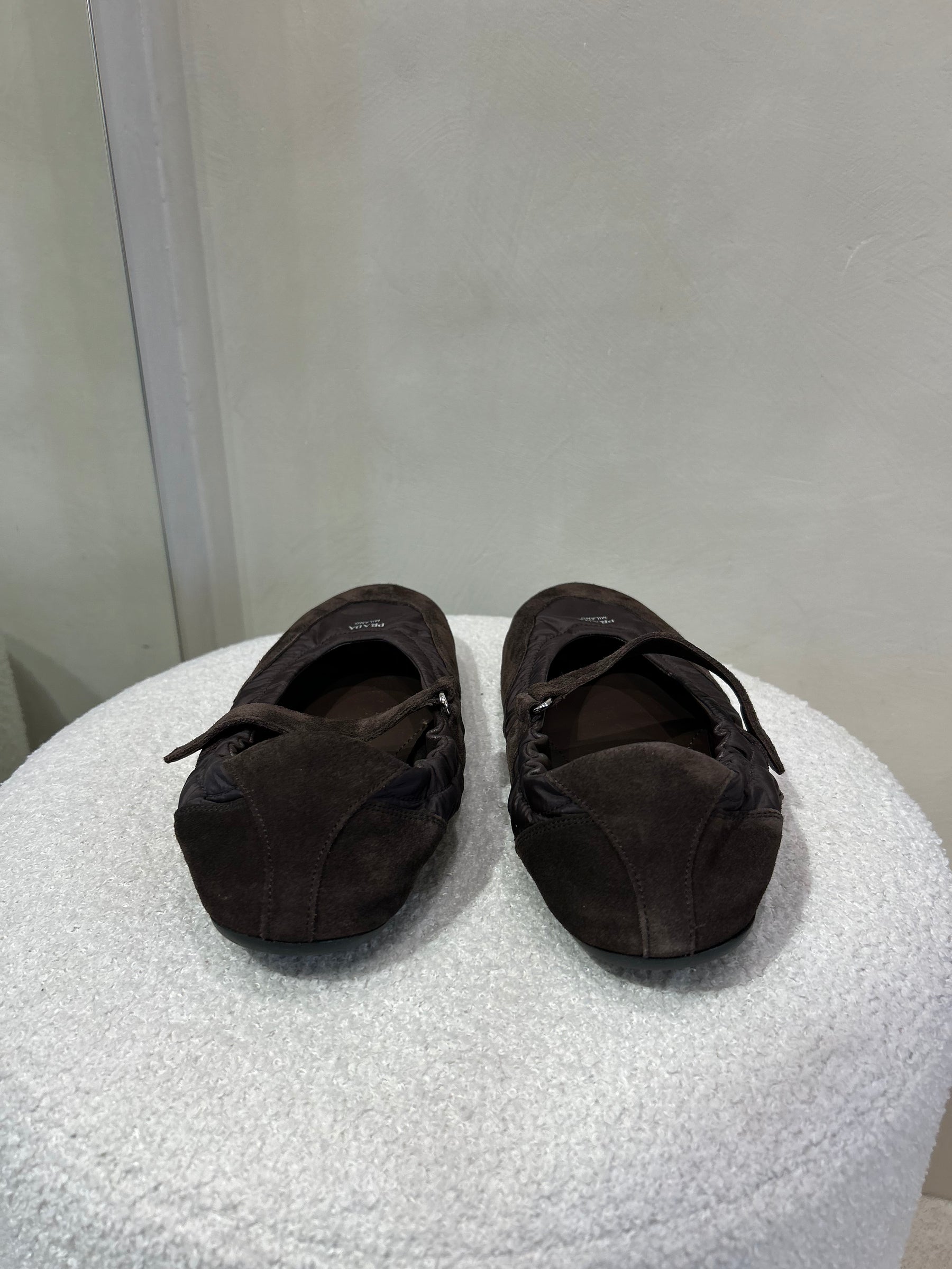 Prada Coffee Collapse Re Nylong Suede ballerinas, 39