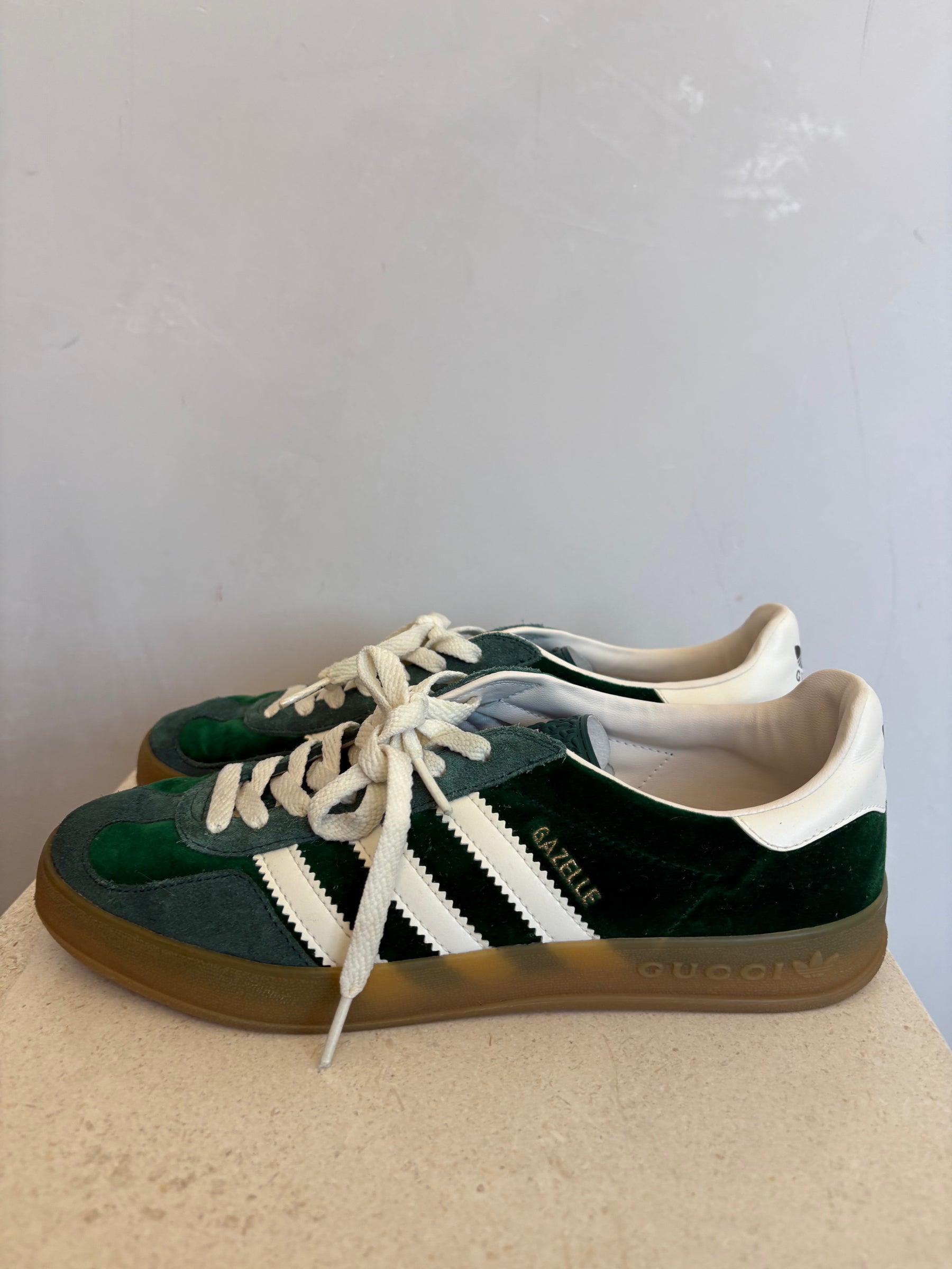 Gucci x Adidas Green Velvet and Suede Samba Sneakers, 7.5 US
