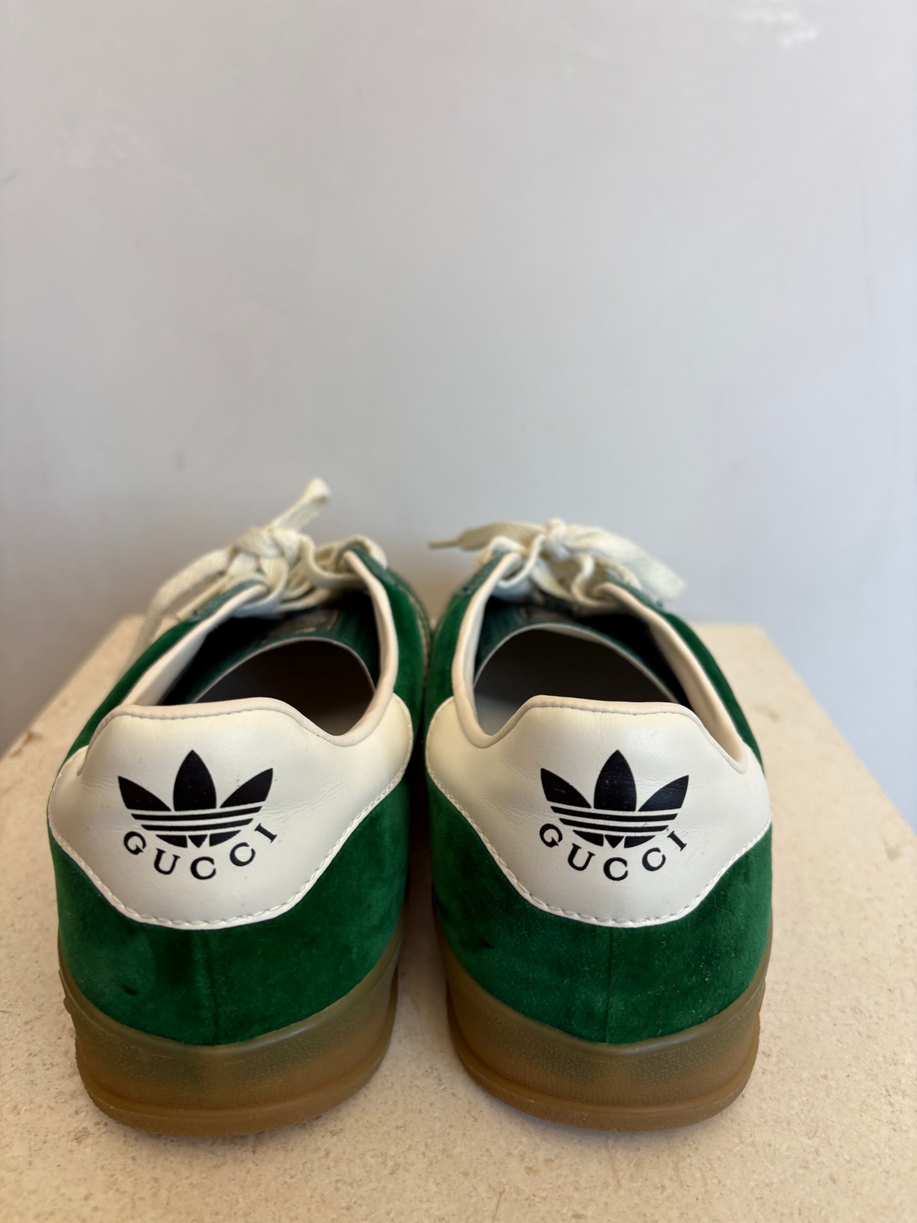 Gucci x Adidas Green Velvet and Suede Samba Sneakers, 7.5 US