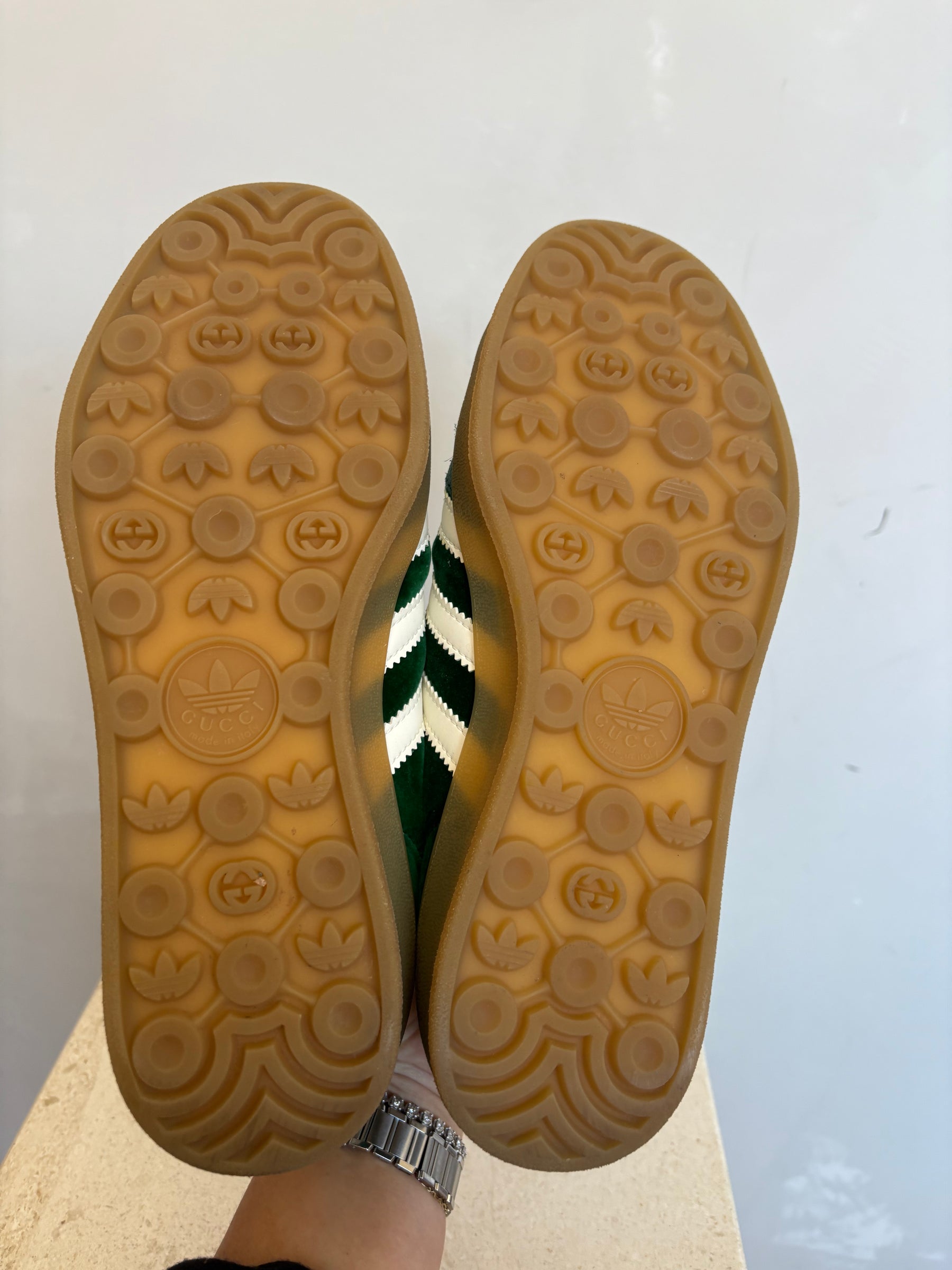 Gucci x Adidas Green Velvet and Suede Samba Sneakers, 7.5 US