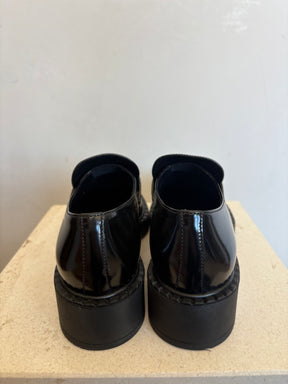 Prada Black Brushed Leather Loafer, 39.5