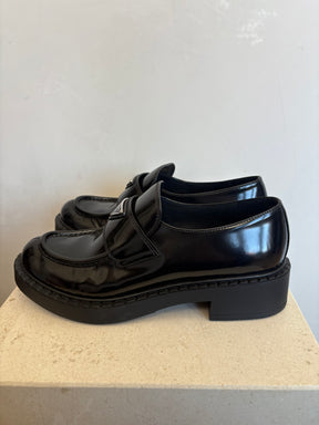 Prada Black Brushed Leather Loafer, 39.5